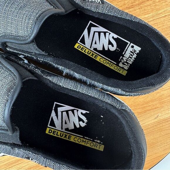 Vans Asher Slip On Sneaker Tweed Look Shoes Black Grey 8 - Picture 9 of 11